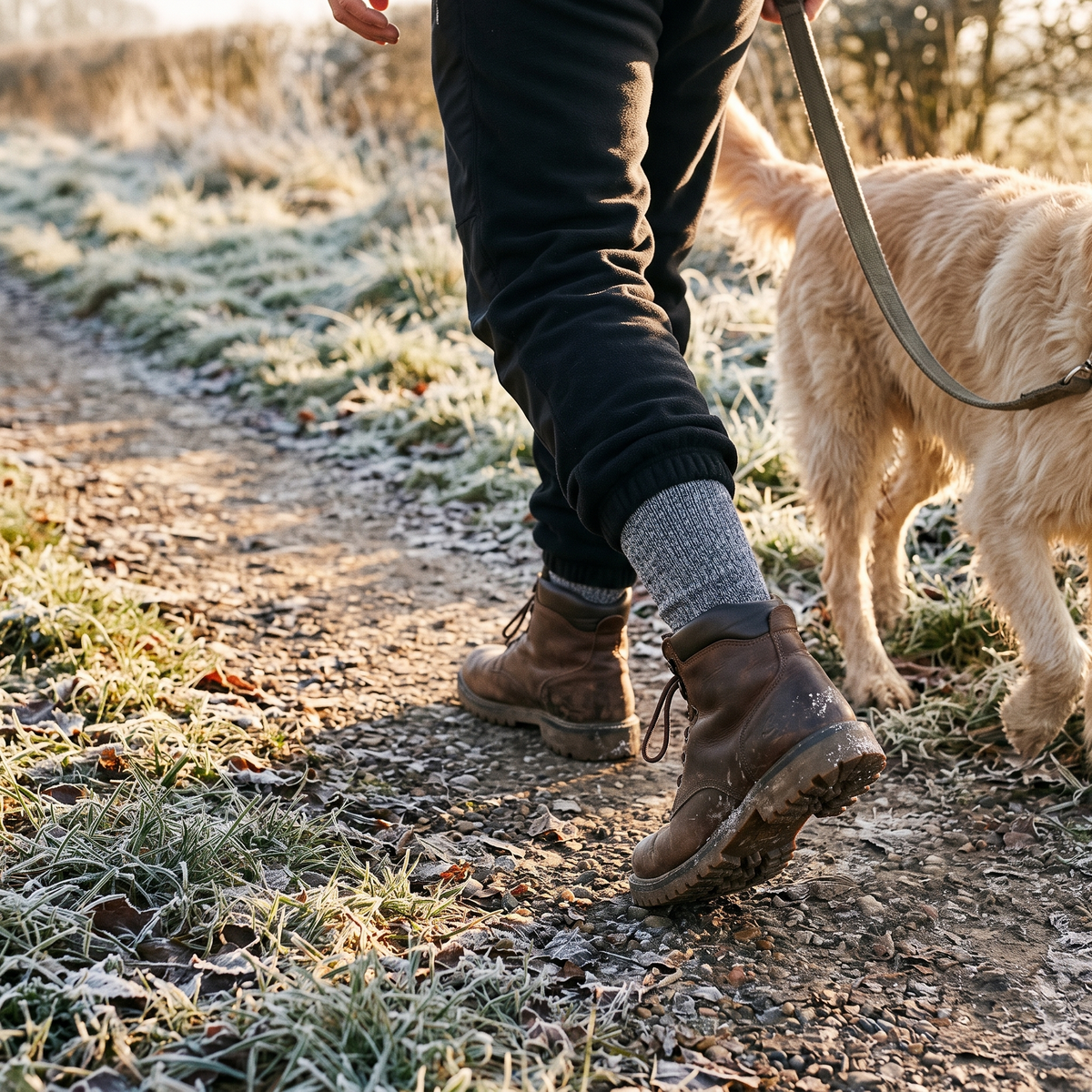Promenade du chien par temps de gel
